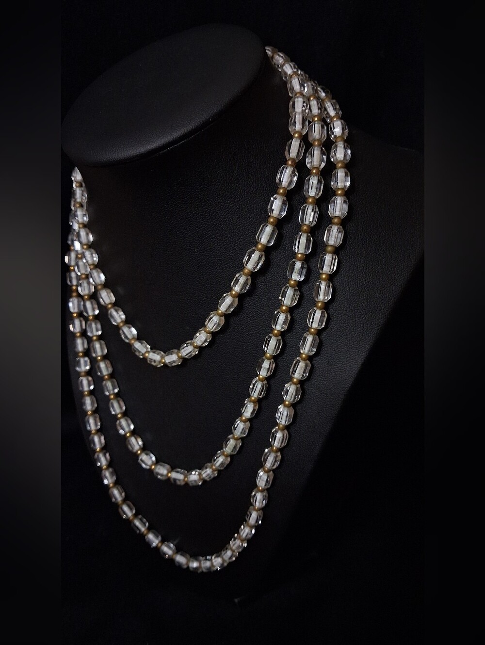 1920s Antiqur Art deco Flapper Length Rock Crystal Soutior Necklace 54 inches